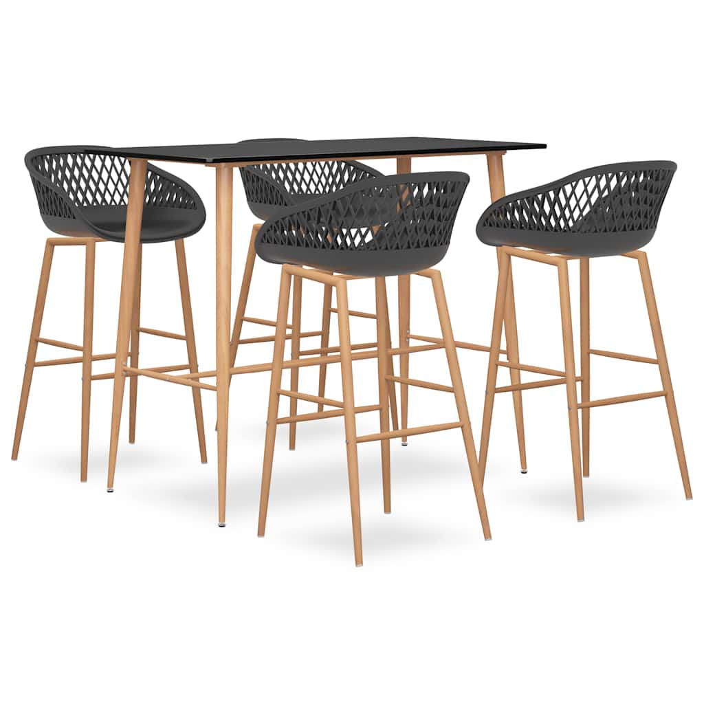 5 Piece Bar Set Black and Grey