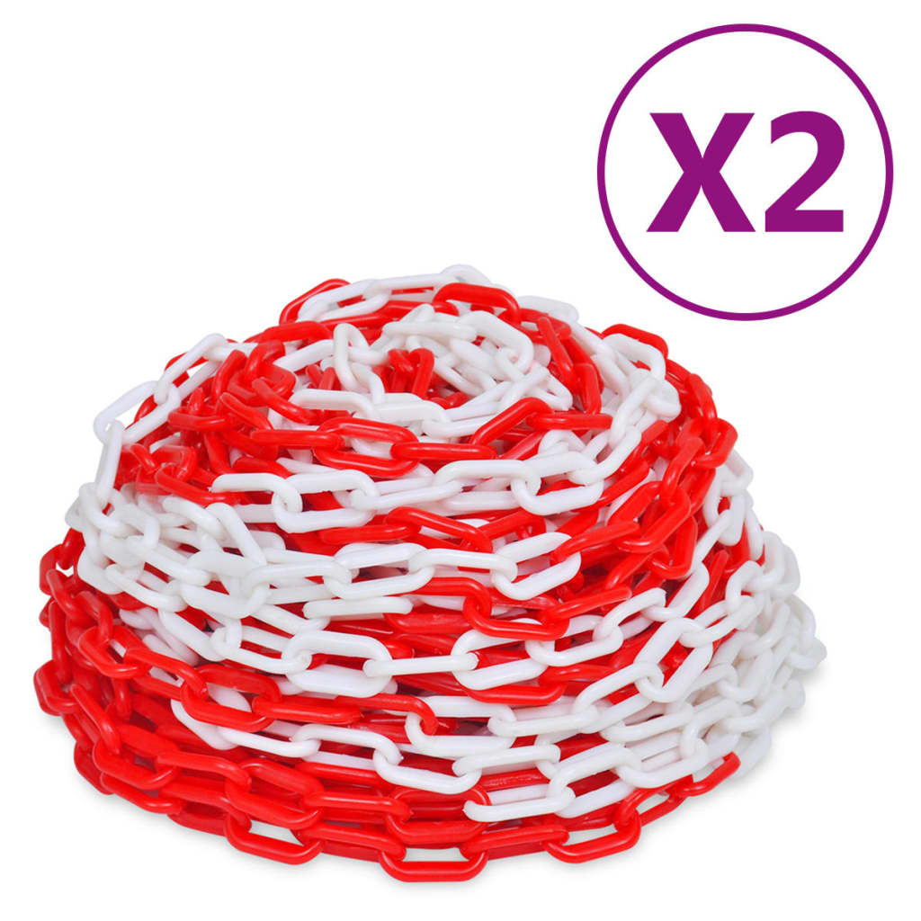 vidaXL Warning Chains 2 pcs Red and White Plastic 30 m