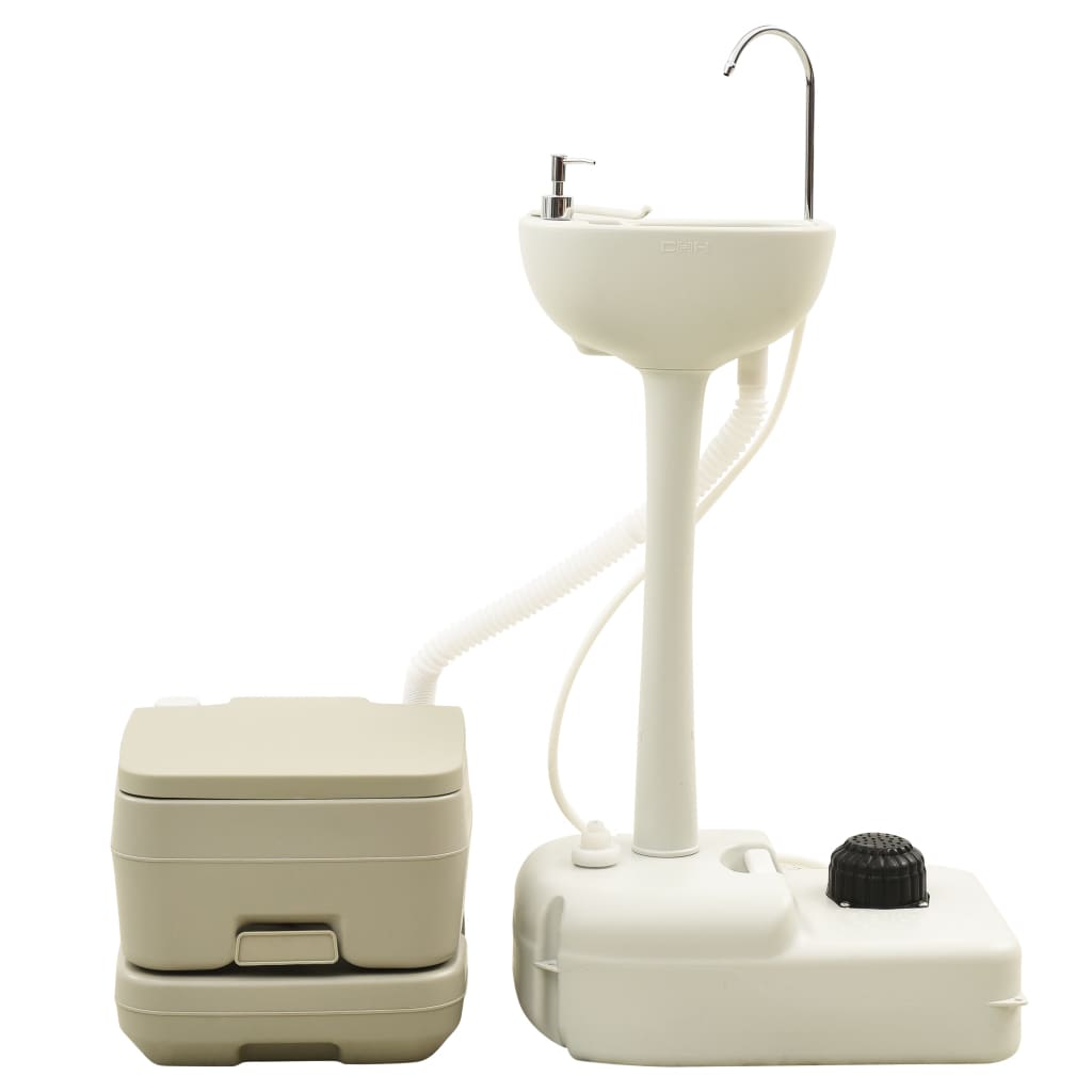 vidaXL Portable Camping Toilet 10+10L and Handwash Stand 20L Set Grey