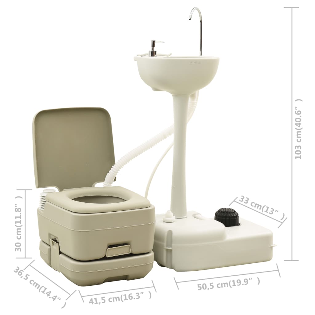 vidaXL Portable Camping Toilet 10+10L and Handwash Stand 20L Set Grey