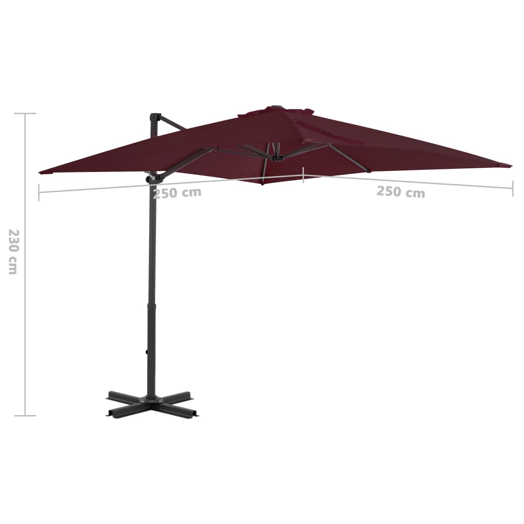 vidaXL Cantilever Garden Parasol with Aluminium Pole Bordeaux Red 250x250 cm