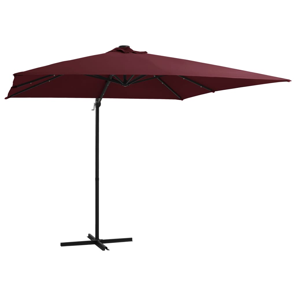 vidaXL Cantilever Garden Parasol with LED lights Bordeaux Red 250x250 cm