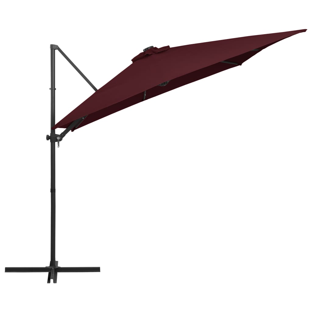 vidaXL Cantilever Garden Parasol with LED lights Bordeaux Red 250x250 cm