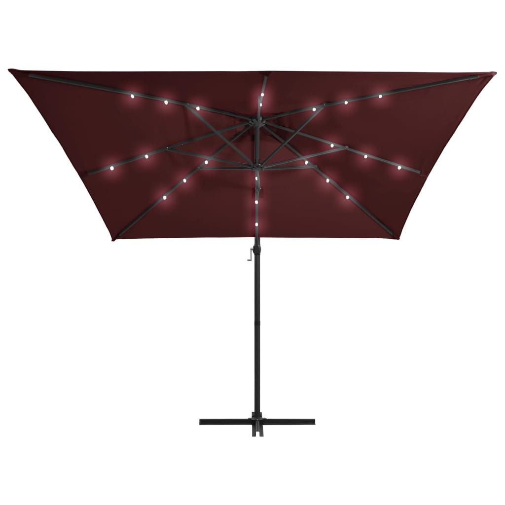 vidaXL Cantilever Garden Parasol with LED lights Bordeaux Red 250x250 cm