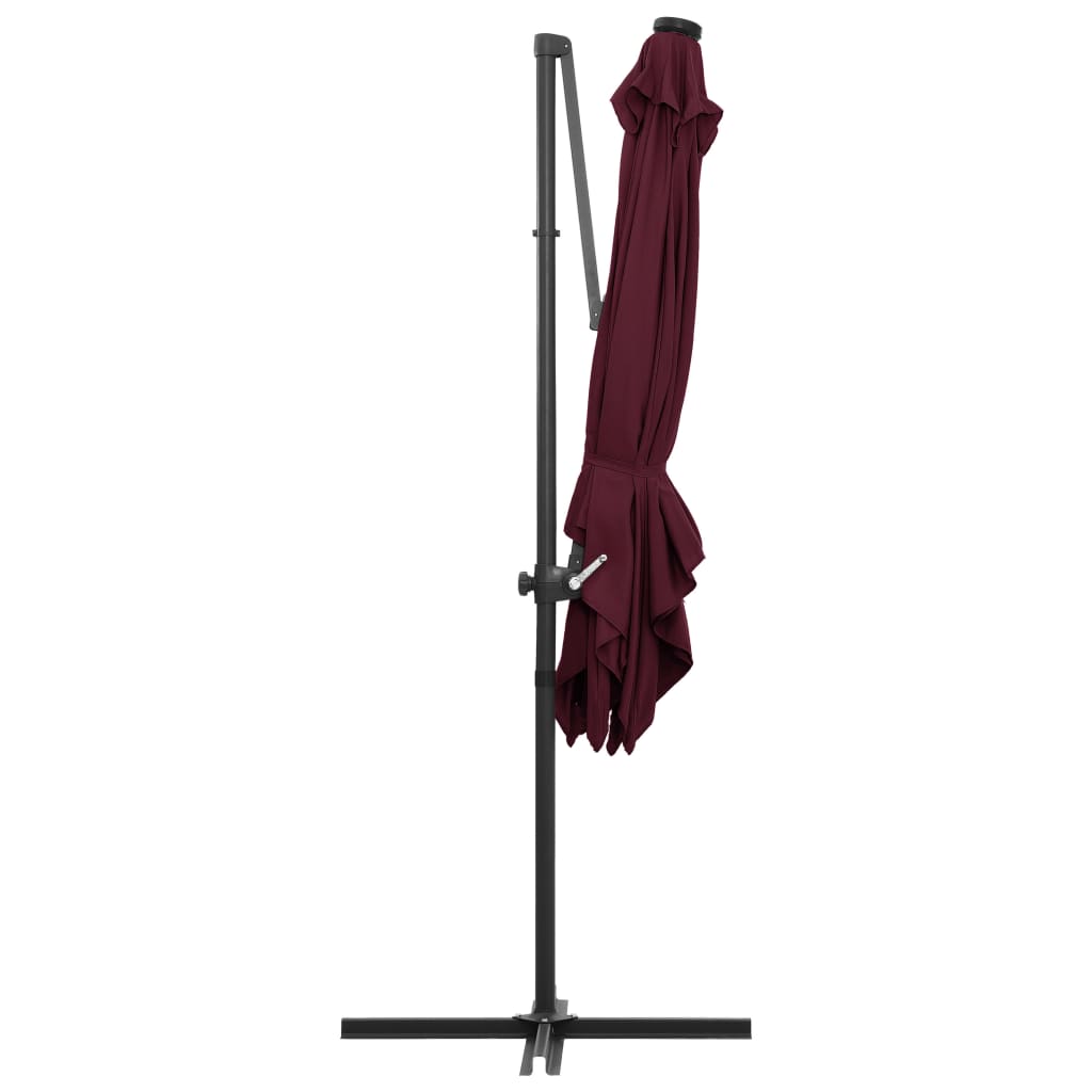 vidaXL Cantilever Garden Parasol with LED lights Bordeaux Red 250x250 cm