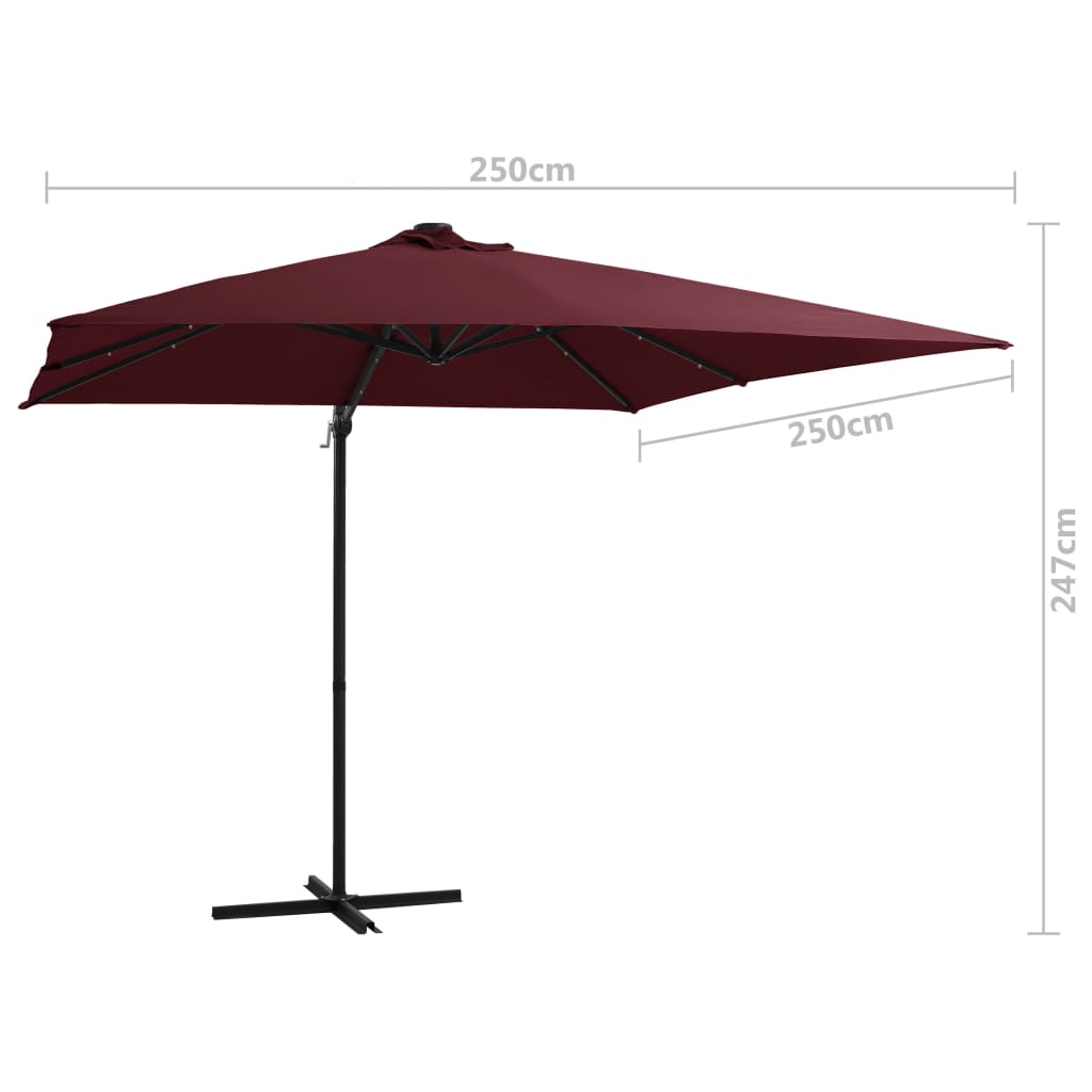 vidaXL Cantilever Garden Parasol with LED lights Bordeaux Red 250x250 cm