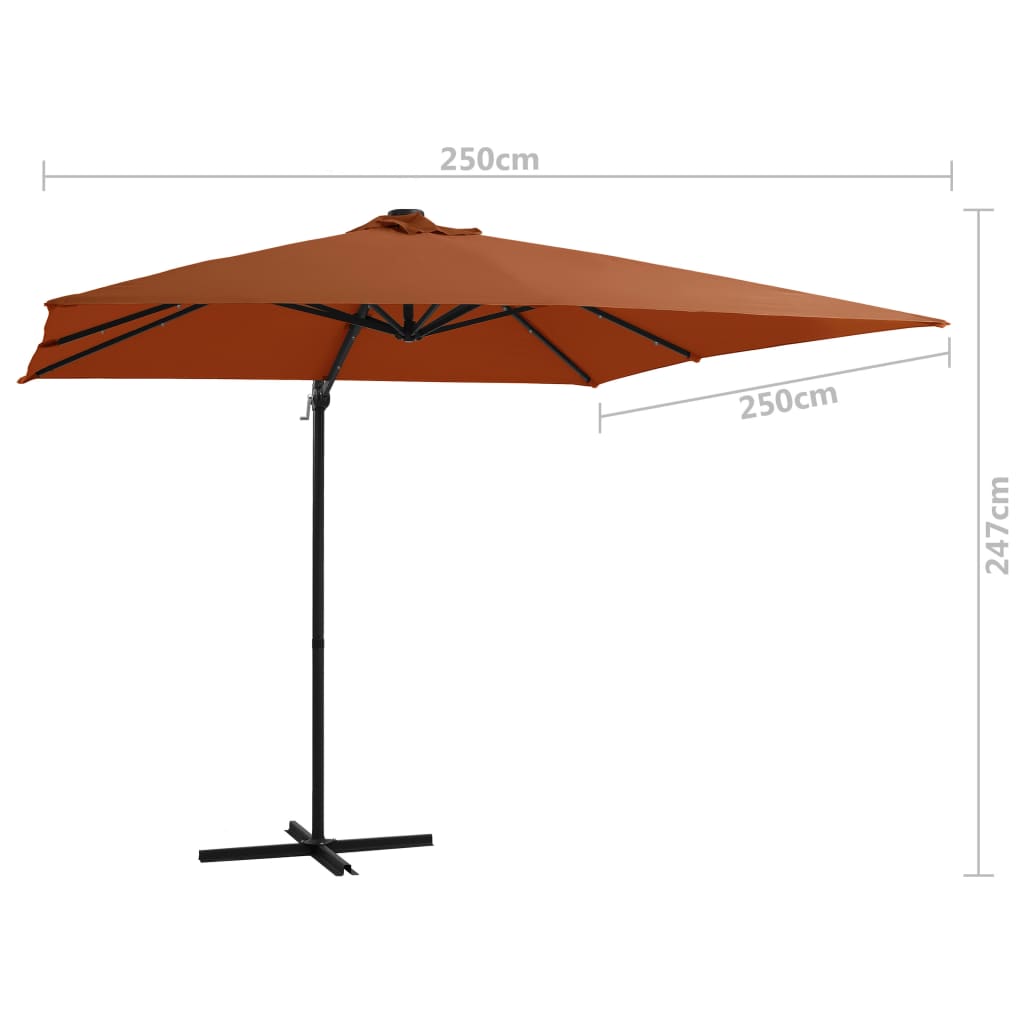 vidaXL Cantilever Garden Parasol with LED lights Terracotta 250x250 cm