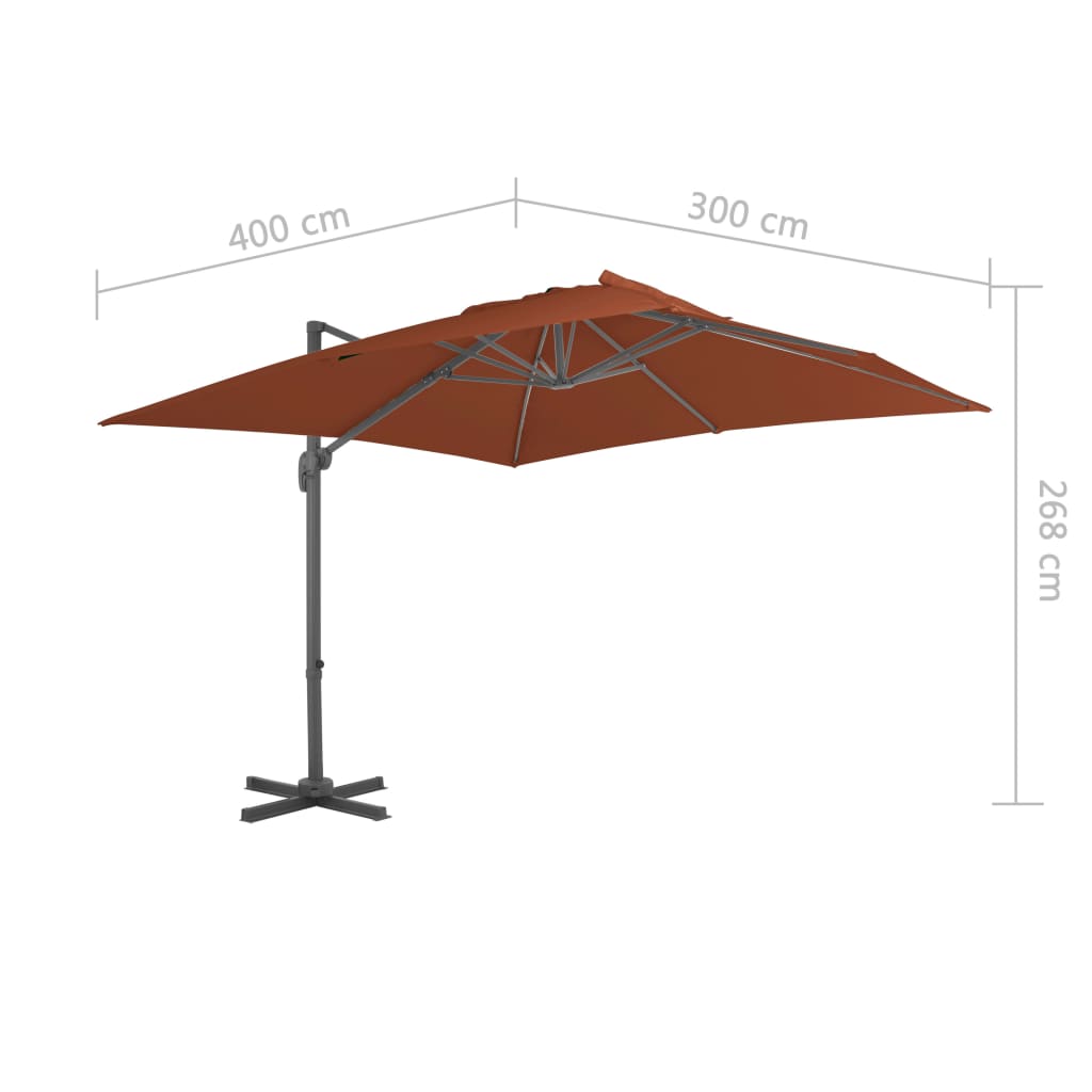 vidaXL Cantilever Garden Parasol with Aluminium Pole Terracotta 400x300 cm