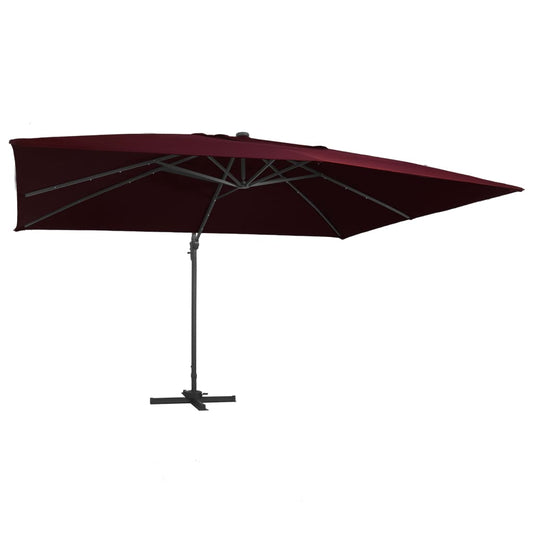 vidaXL Cantilever Garden Parasol with LED Lights Bordeaux Red 400x300 cm