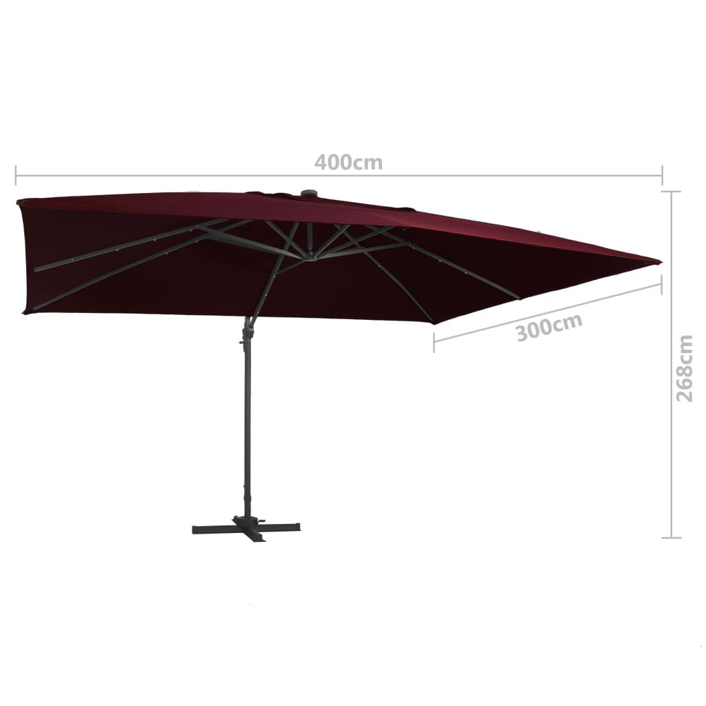 vidaXL Cantilever Garden Parasol with LED Lights Bordeaux Red 400x300 cm