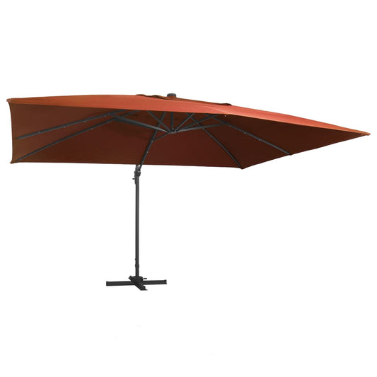 vidaXL Cantilever Garden Parasol with LED Lights Terracotta 400x300 cm