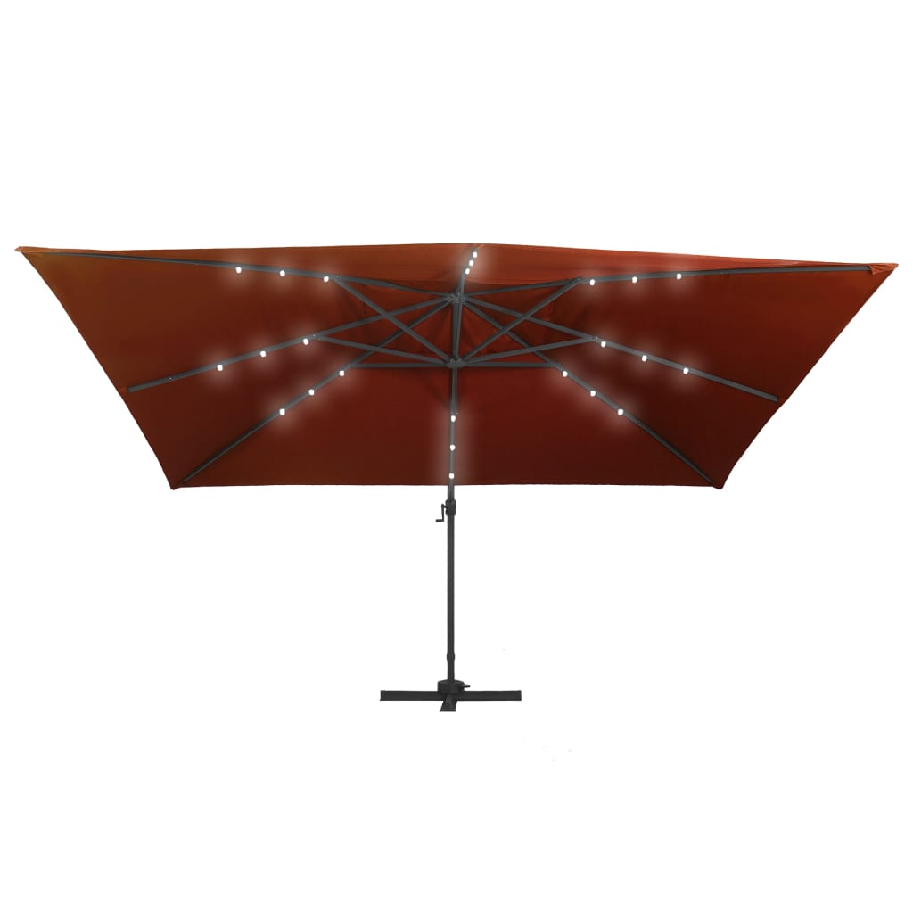 vidaXL Cantilever Garden Parasol with LED Lights Terracotta 400x300 cm