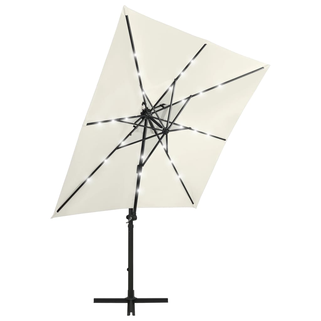 vidaXL Cantilever Garden Parasol with Pole and LED Lights Sand 250 cm