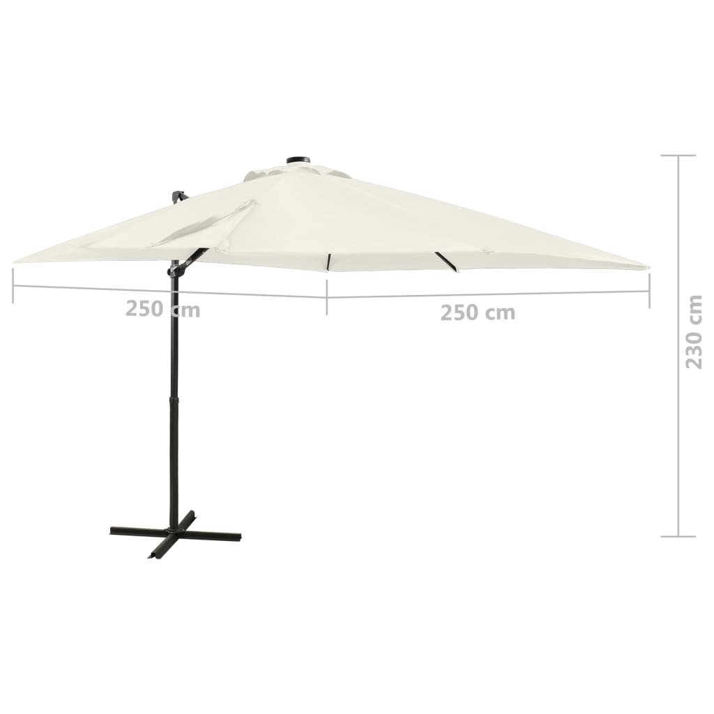 vidaXL Cantilever Garden Parasol with Pole and LED Lights Sand 250 cm