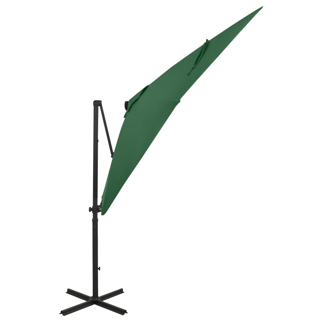 vidaXL Cantilever Garden Parasol with Pole and LED Lights Green 250 cm