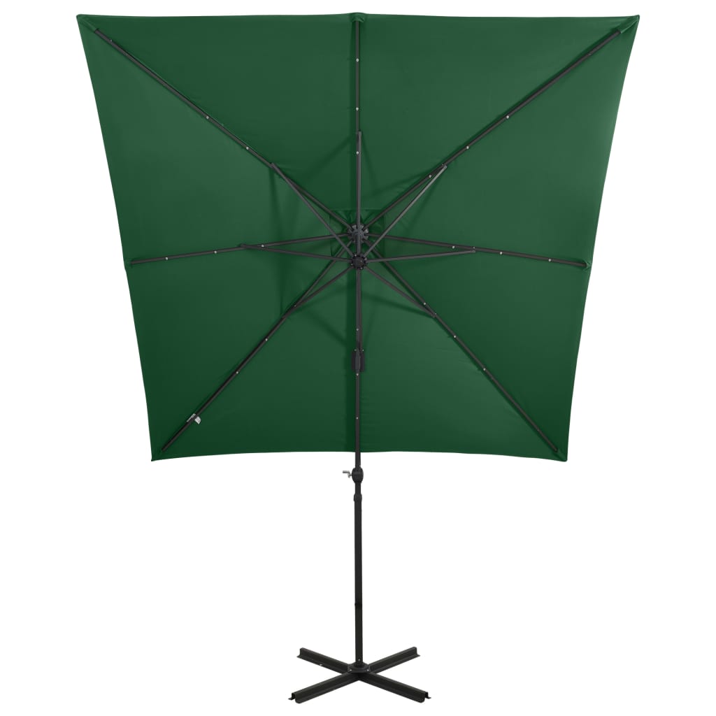 vidaXL Cantilever Garden Parasol with Pole and LED Lights Green 250 cm