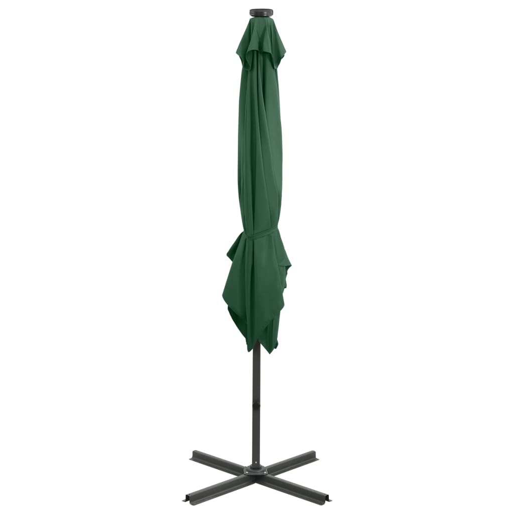 vidaXL Cantilever Garden Parasol with Pole and LED Lights Green 250 cm