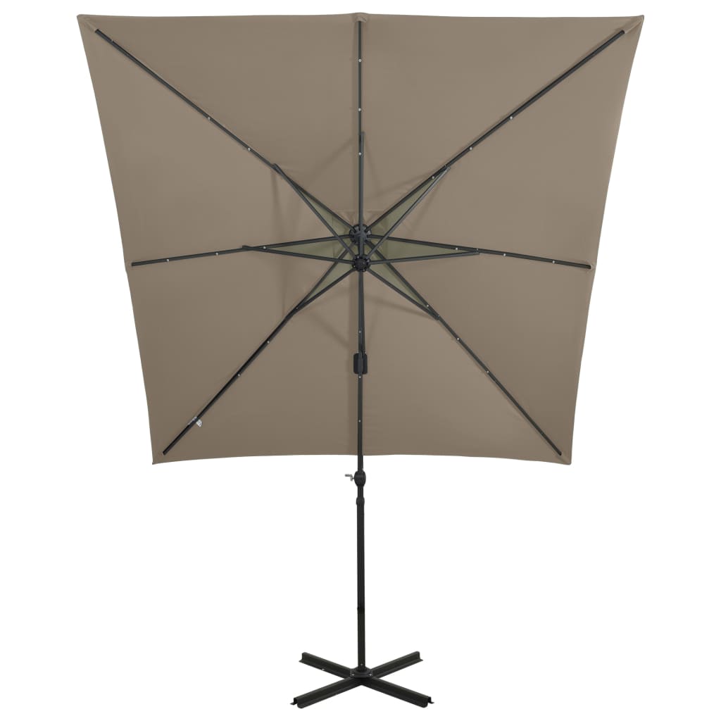 vidaXL Cantilever Garden Parasol with Pole and LED Lights Taupe 250 cm