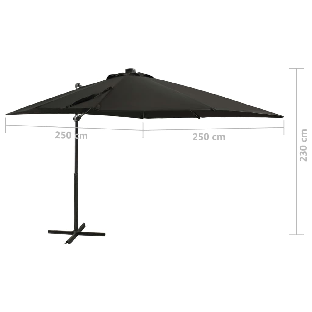 vidaXL Cantilever Garden Parasol with Pole and LED Lights Black 250 cm