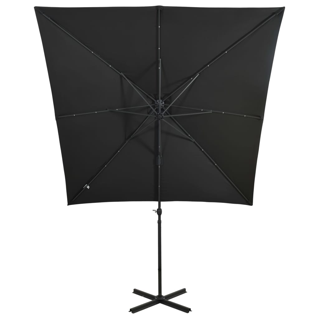 vidaXL Cantilever Garden Parasol with Pole and LED Lights Black 250 cm