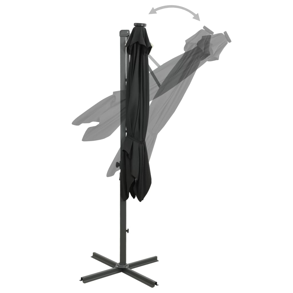 vidaXL Cantilever Garden Parasol with Pole and LED Lights Black 250 cm