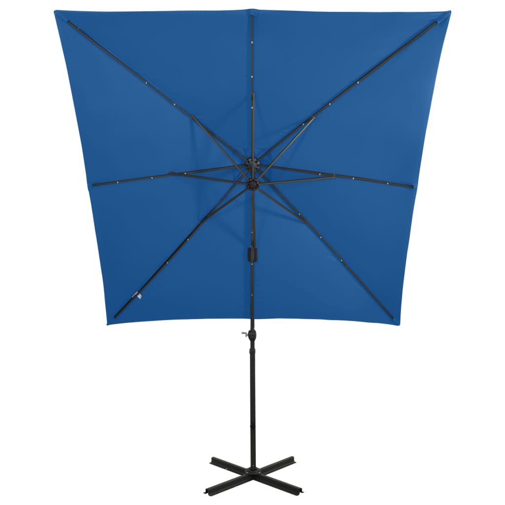 vidaXL Cantilever Garden Parasol with Pole and LED Lights Azure Blue 250 cm