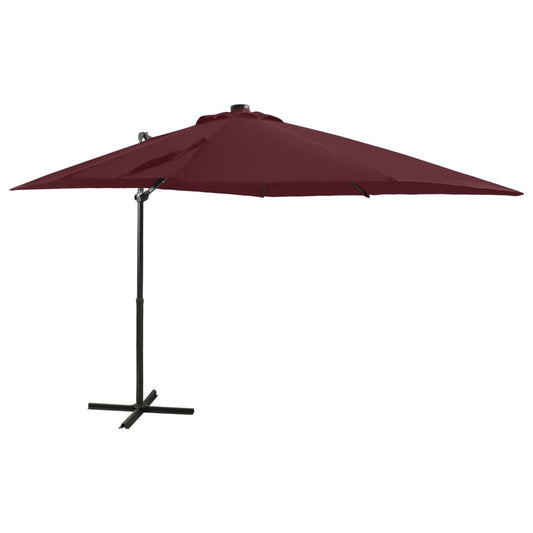 vidaXL Cantilever Garden Parasol with Pole and LED Lights Bordeaux Red 250 cm