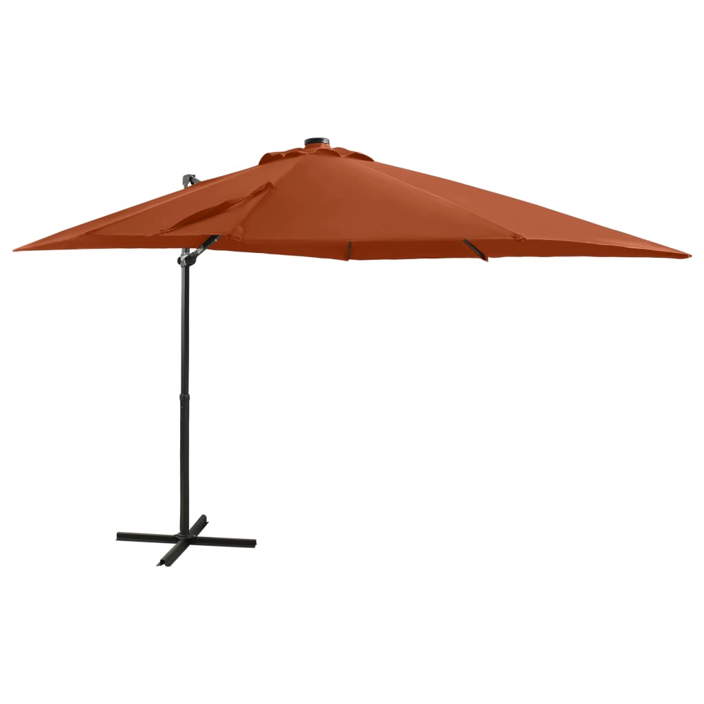 vidaXL Cantilever Garden Parasol with Pole and LED Lights Terracotta 250 cm