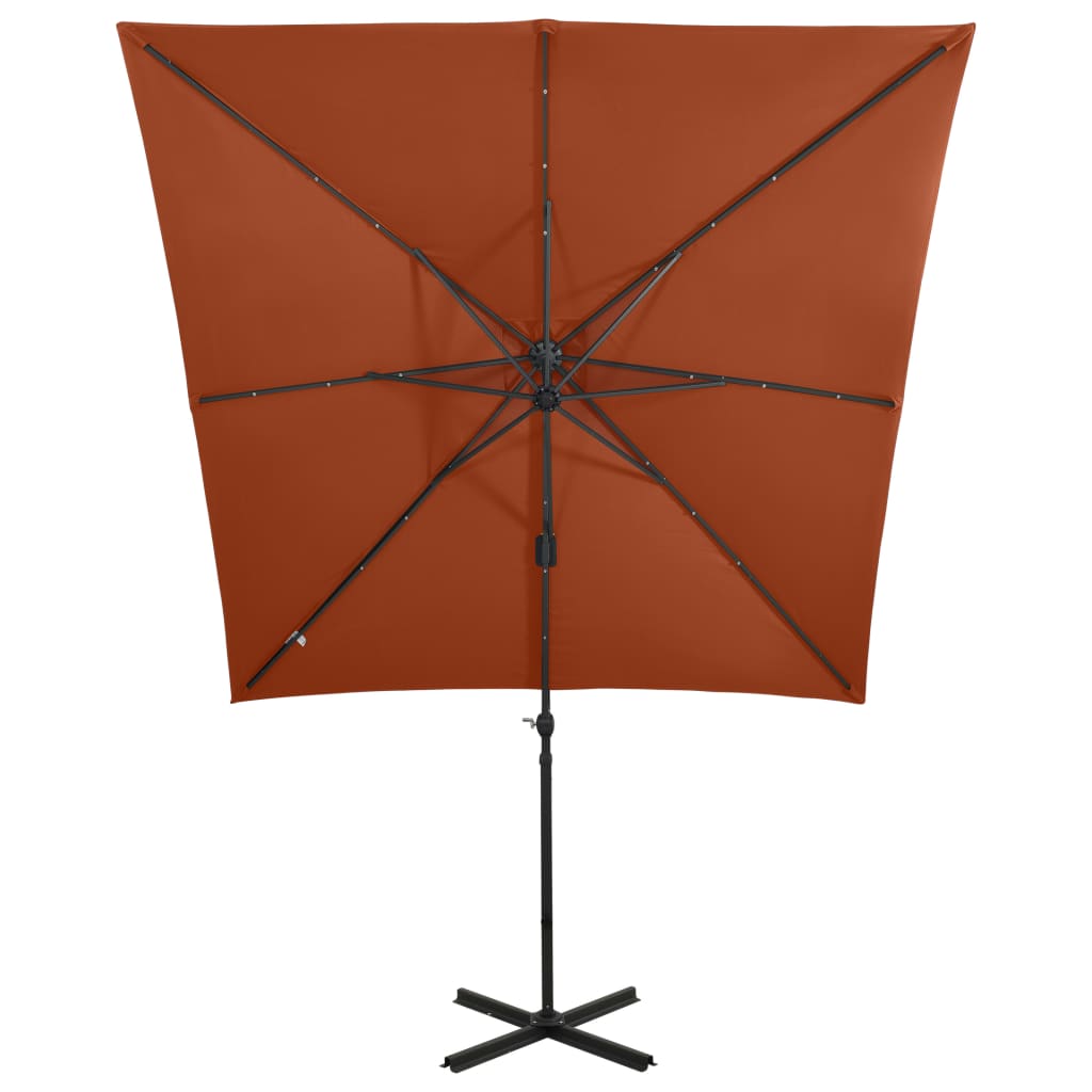 vidaXL Cantilever Garden Parasol with Pole and LED Lights Terracotta 250 cm