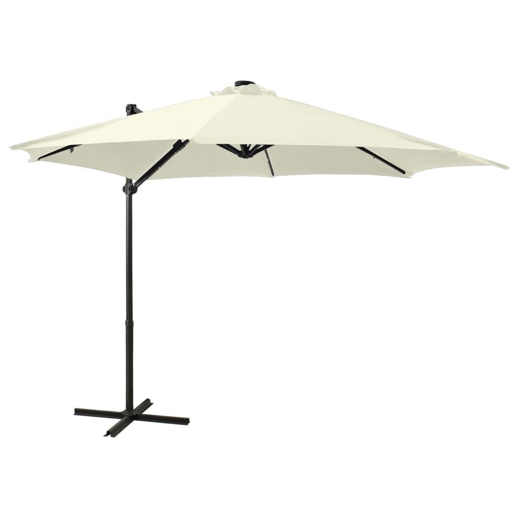 vidaXL Cantilever Garden Parasol with Pole and LED Lights Sand 300 cm