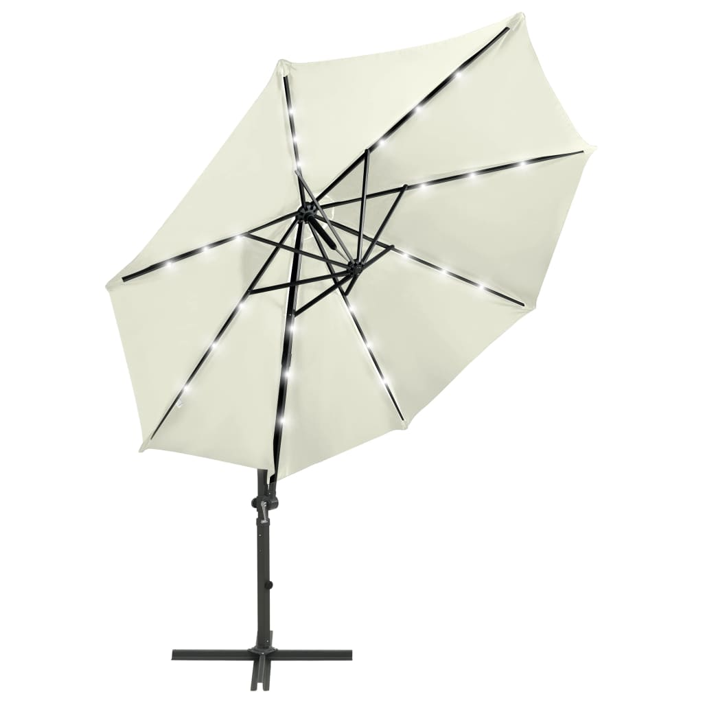 vidaXL Cantilever Garden Parasol with Pole and LED Lights Sand 300 cm