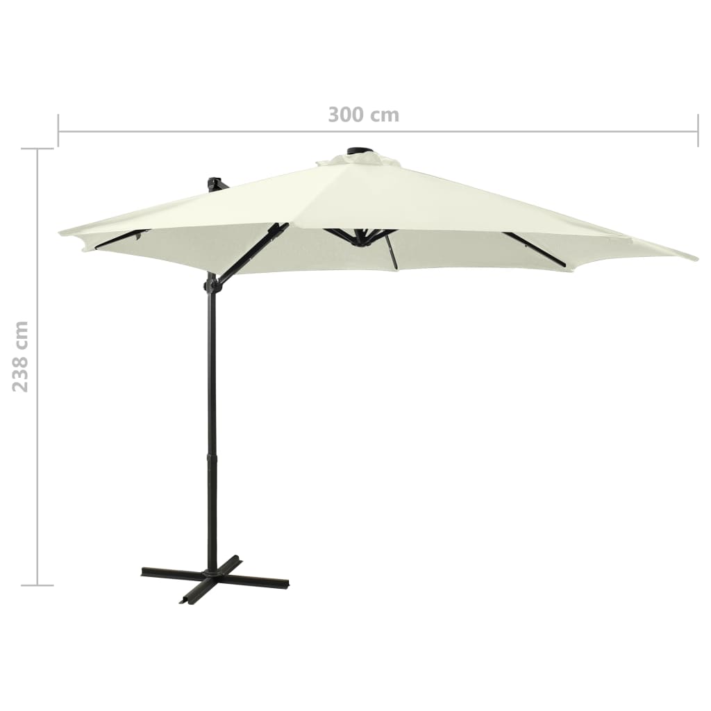 vidaXL Cantilever Garden Parasol with Pole and LED Lights Sand 300 cm