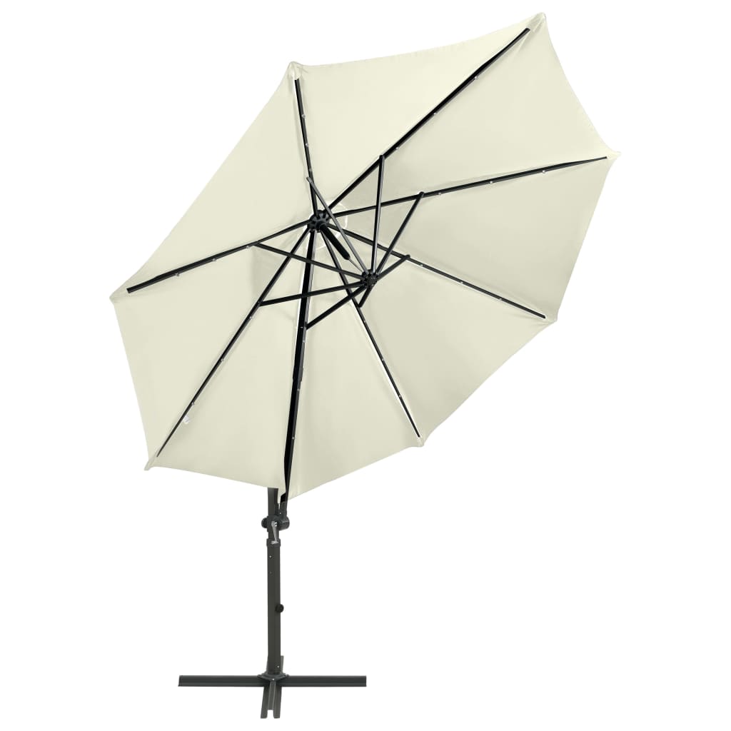 vidaXL Cantilever Garden Parasol with Pole and LED Lights Sand 300 cm