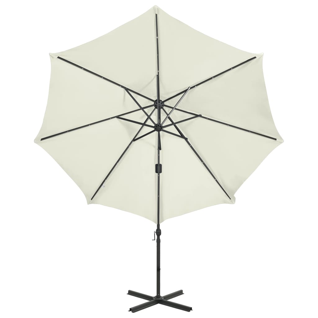 vidaXL Cantilever Garden Parasol with Pole and LED Lights Sand 300 cm