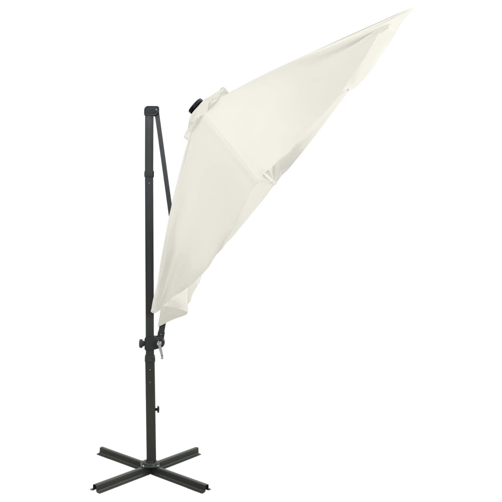 vidaXL Cantilever Garden Parasol with Pole and LED Lights Sand 300 cm