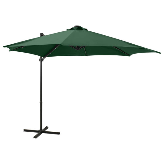 vidaXL Cantilever Garden Parasol with Pole and LED Lights Green 300 cm