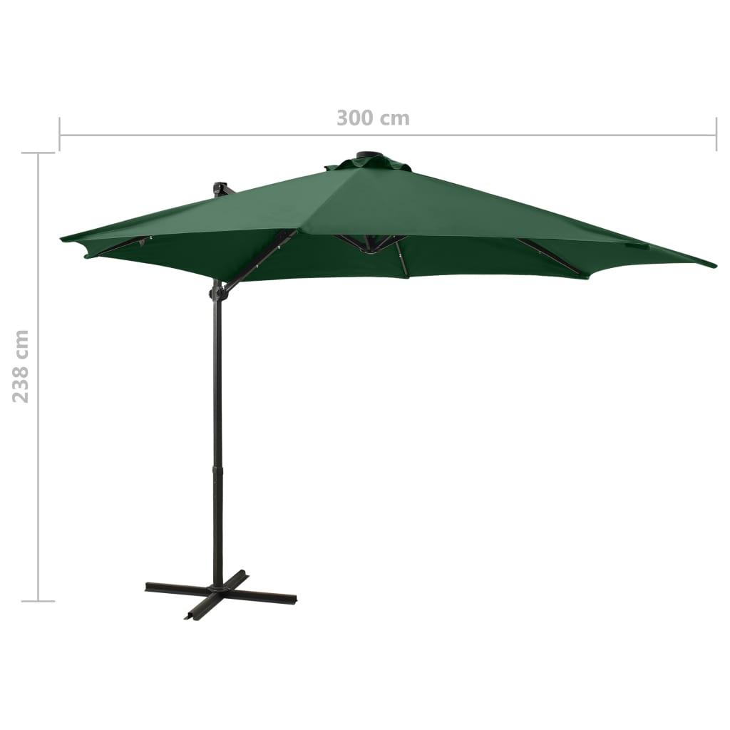 vidaXL Cantilever Garden Parasol with Pole and LED Lights Green 300 cm