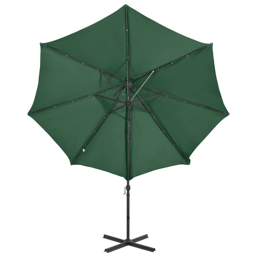 vidaXL Cantilever Garden Parasol with Pole and LED Lights Green 300 cm