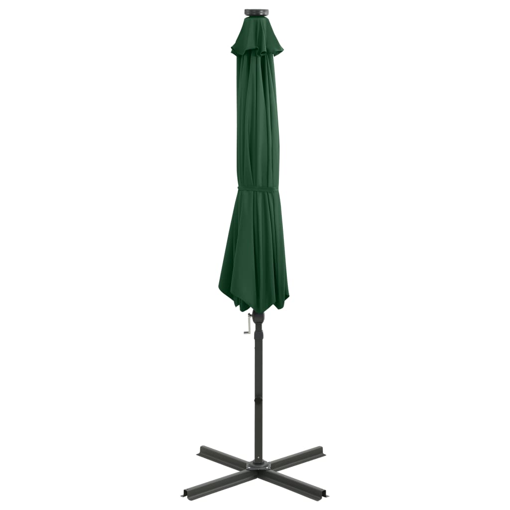 vidaXL Cantilever Garden Parasol with Pole and LED Lights Green 300 cm