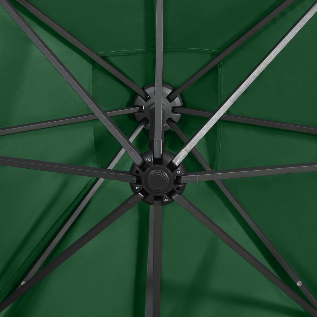 vidaXL Cantilever Garden Parasol with Pole and LED Lights Green 300 cm