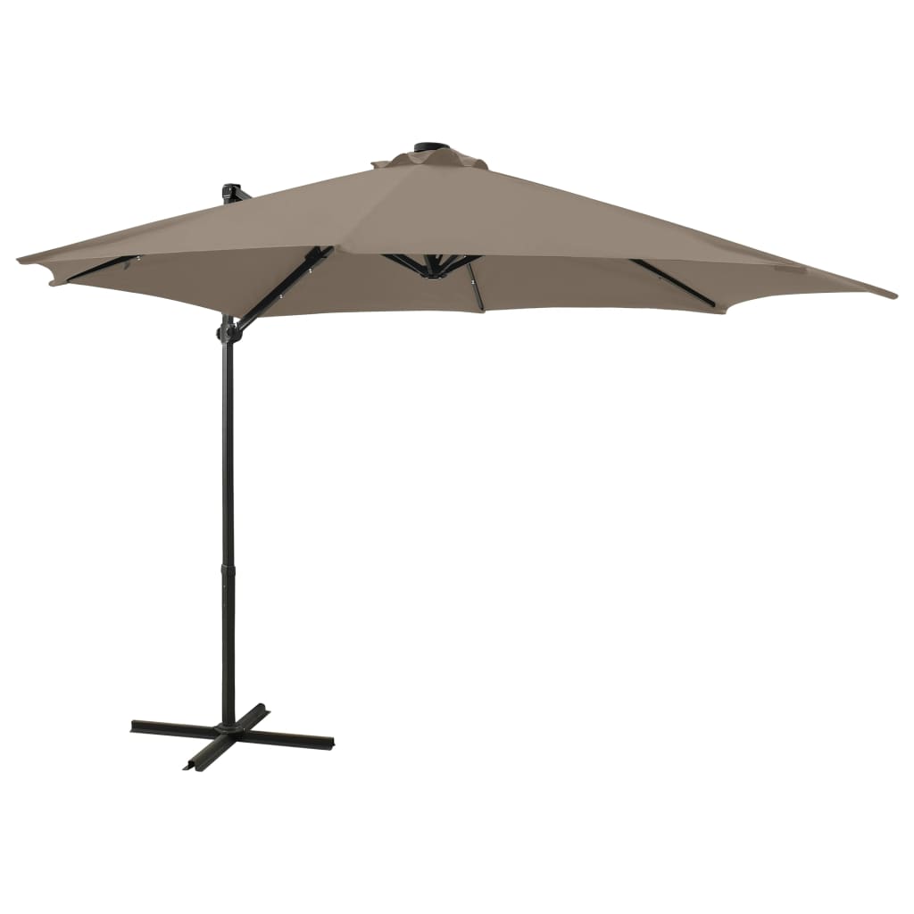 vidaXL Cantilever Garden Parasol with Pole and LED Lights Taupe 300 cm