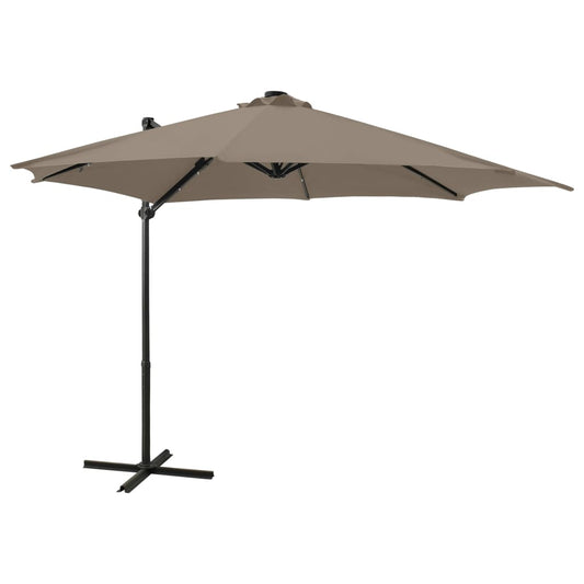 vidaXL Cantilever Garden Parasol with Pole and LED Lights Taupe 300 cm