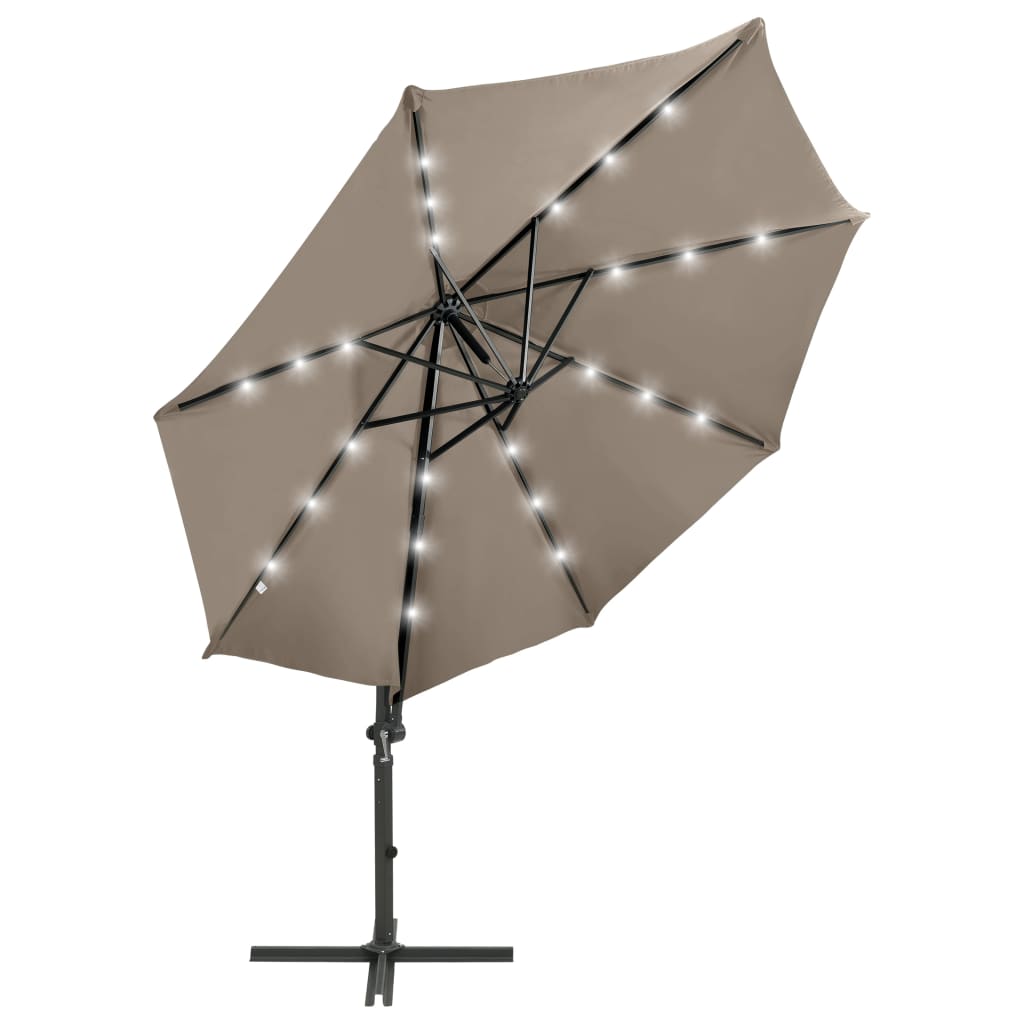 vidaXL Cantilever Garden Parasol with Pole and LED Lights Taupe 300 cm