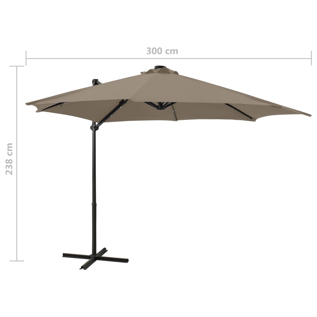 vidaXL Cantilever Garden Parasol with Pole and LED Lights Taupe 300 cm