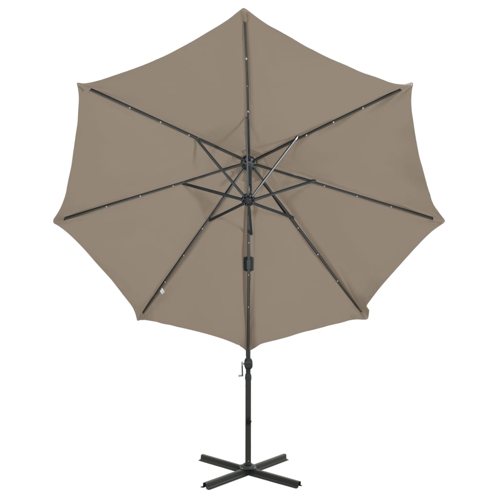 vidaXL Cantilever Garden Parasol with Pole and LED Lights Taupe 300 cm