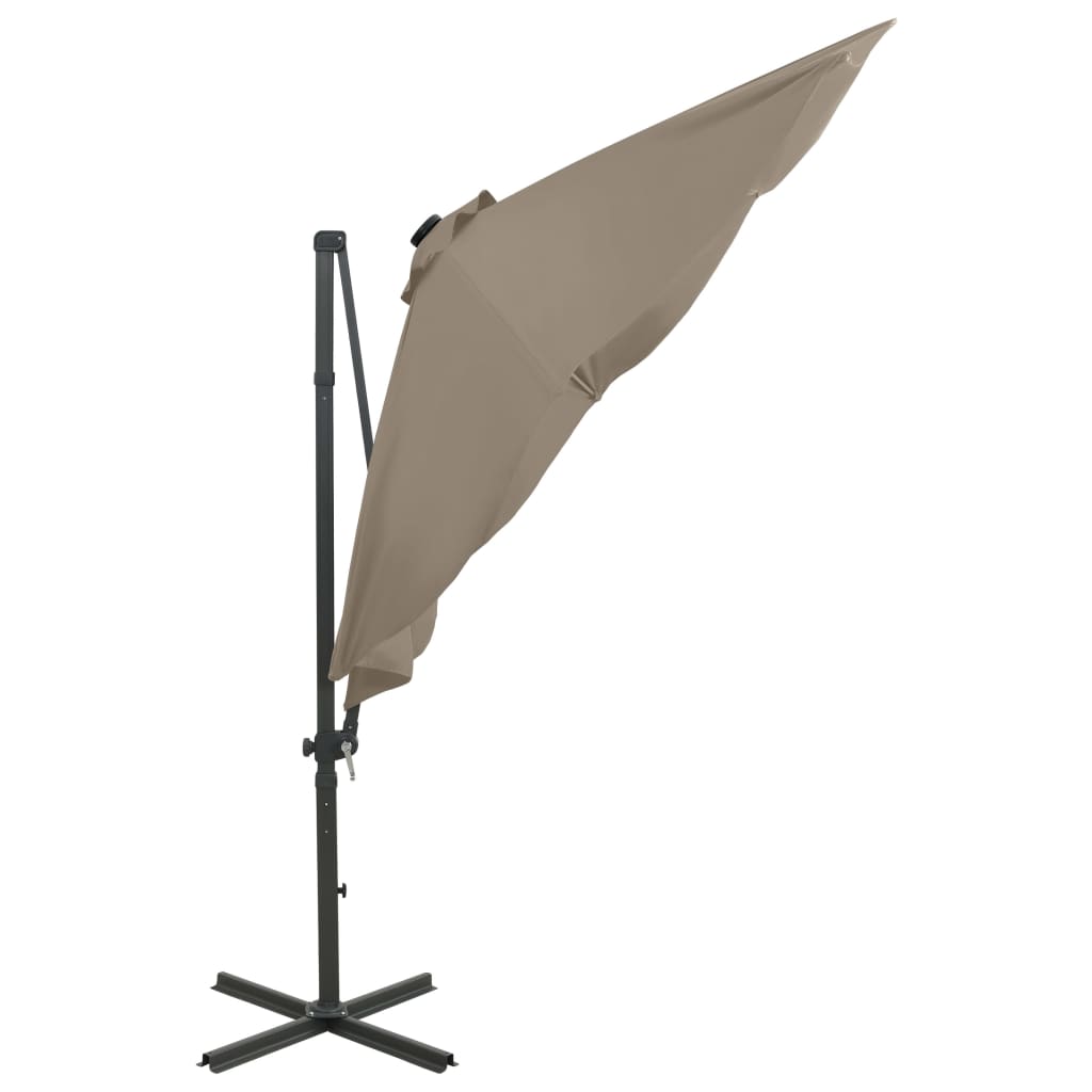 vidaXL Cantilever Garden Parasol with Pole and LED Lights Taupe 300 cm