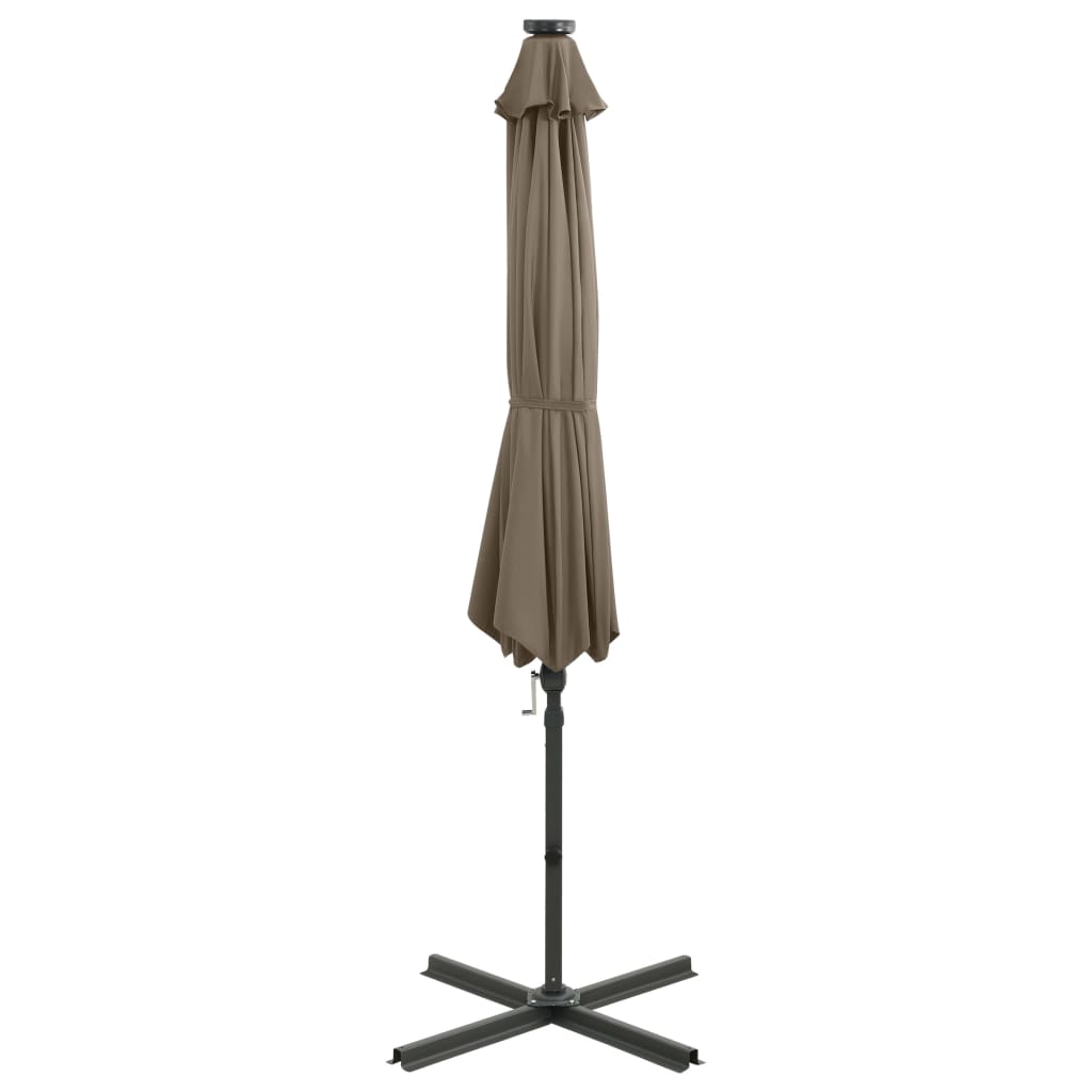 vidaXL Cantilever Garden Parasol with Pole and LED Lights Taupe 300 cm