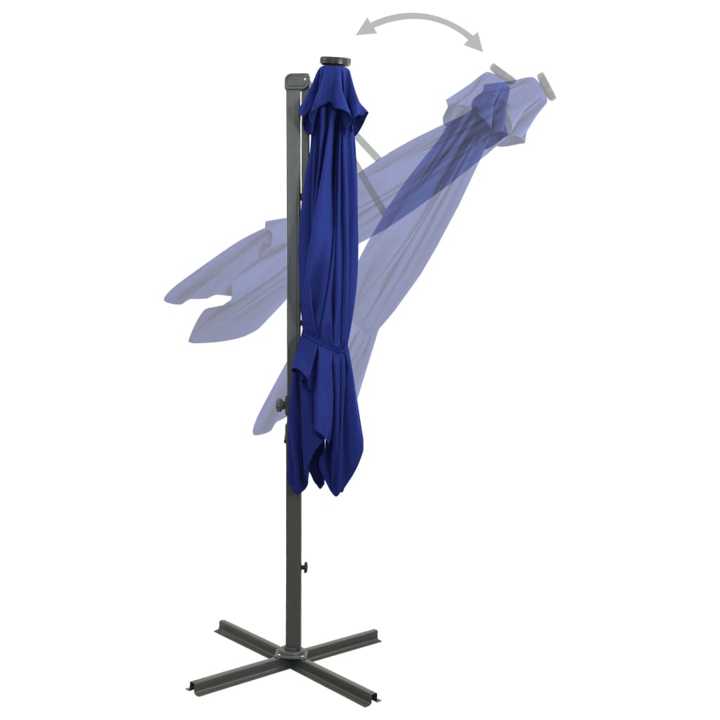 vidaXL Cantilever Garden Parasol with Pole and LED Lights Azure Blue 300 cm