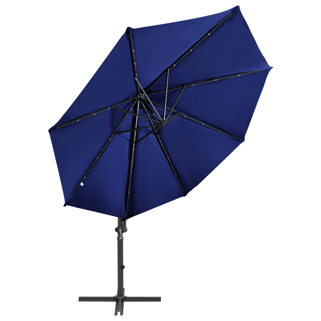 vidaXL Cantilever Garden Parasol with Pole and LED Lights Azure Blue 300 cm