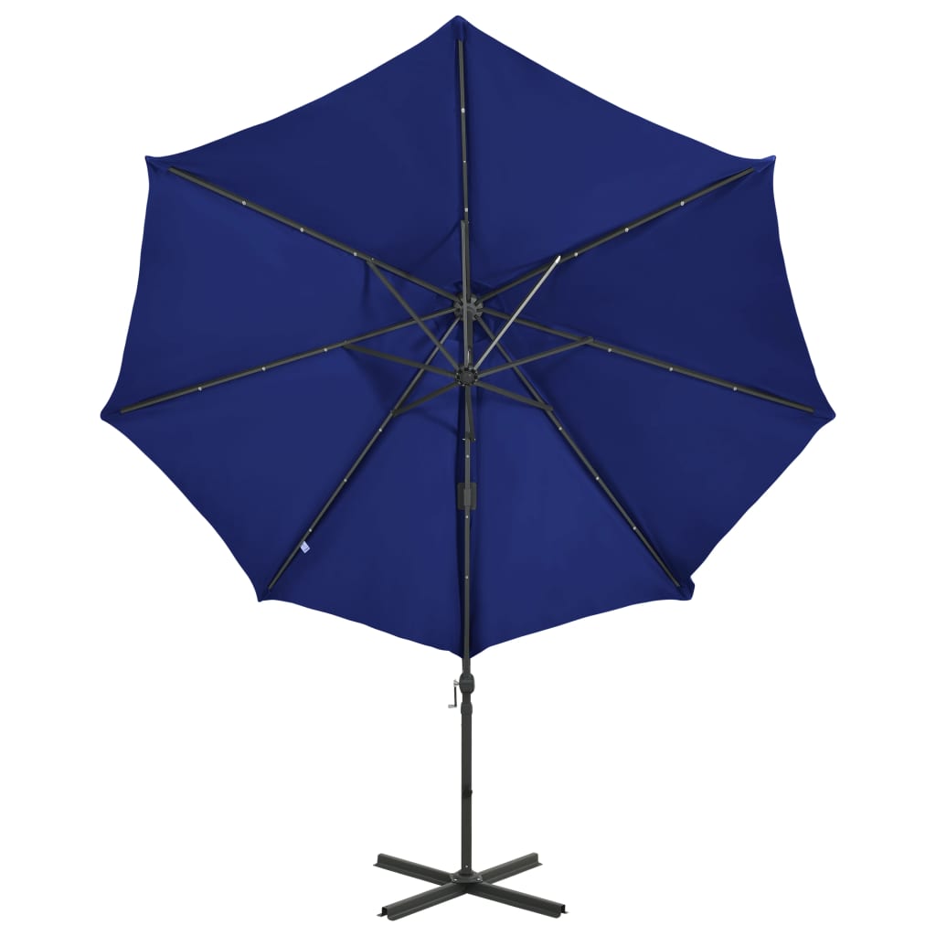 vidaXL Cantilever Garden Parasol with Pole and LED Lights Azure Blue 300 cm